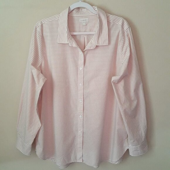 Garnet Hill Striped Organic Pima Cotton Button Down Top 18 Preppy Office - Picture 1 of 7